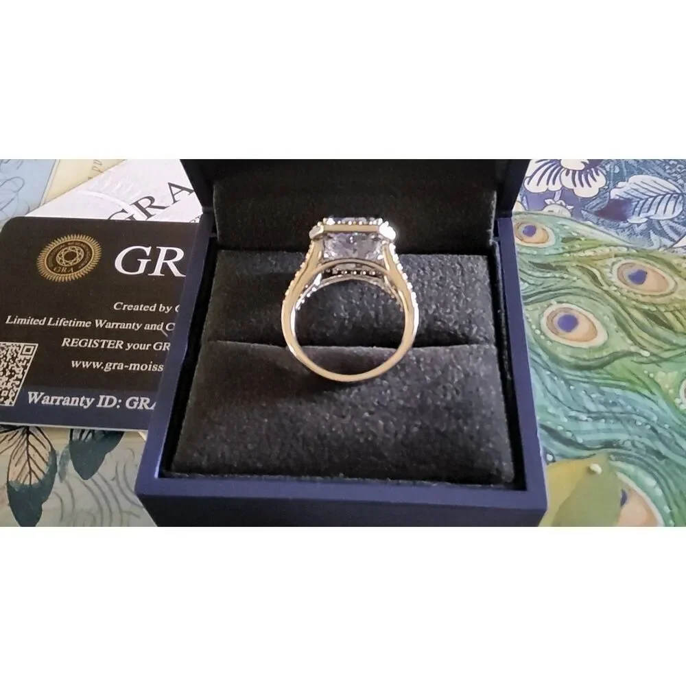 CERTIFIED 5Ct. GENUINE MOISSANITE Radiant & Pave Split Shank Engagement Ring #8